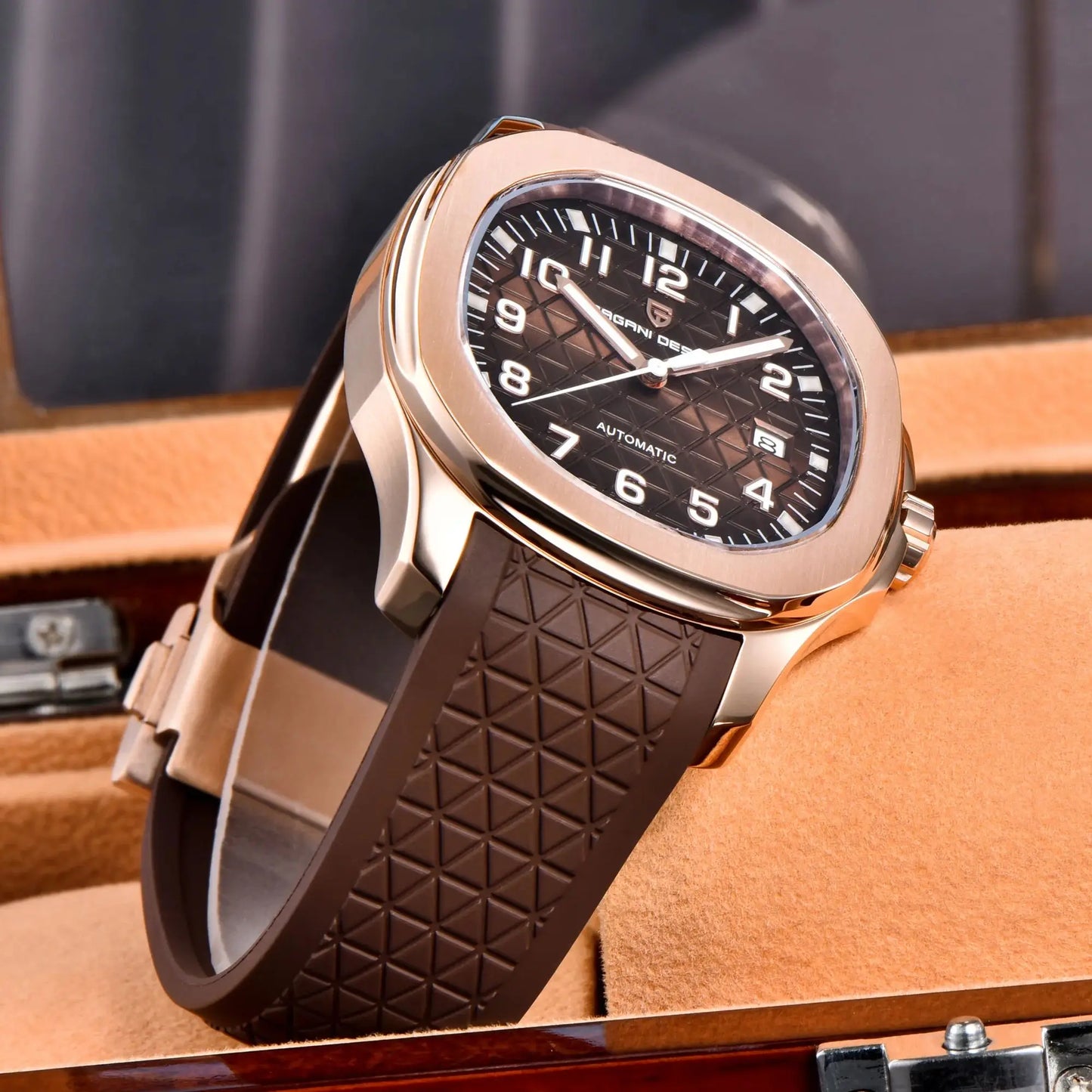 PAGANI DESIGN 2026 New Men's Watches Rose Gold Top Luxury  Automatic Watch For Men Barrel dial Steel Mechanical Wristwatch Men