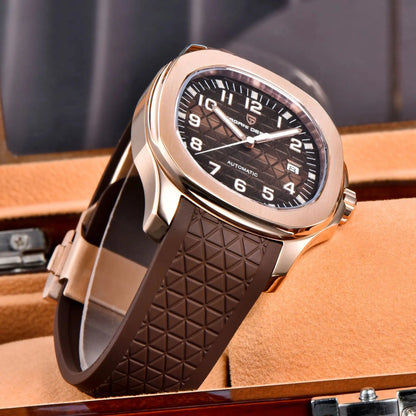 PAGANI DESIGN 2026 New Men's Watches Rose Gold Top Luxury  Automatic Watch For Men Barrel dial Steel Mechanical Wristwatch Men
