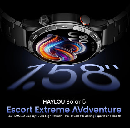 HAYLOU Solar 5 Voice Calling Smartwatch 1.58'' AMOLED Display 60Hz Smart Watch 24H Health Monitoring Sports Smartwatch for Men