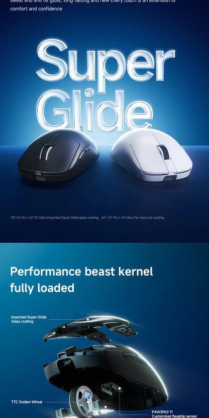 MCHOSE A7 V2 Ultra / Pro könnyű vezeték nélküli gamer egér, dupla 8000Hz, PAW3950 TI, 42000DPI – PC-s e-sport játékosoknak