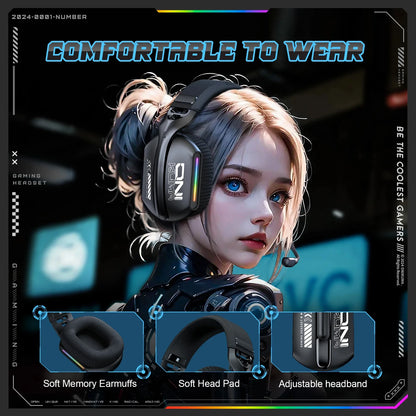 Auscultadores Gaming Sem Fios ONIKUMA GT828 Bluetooth 5.3 RGB com Microfone, Cancelamento de Ruído e Ligação em 4 Modos para PC, PS5 e Portátil
