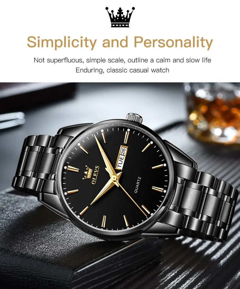OLEVS Classic Gold Wrist Watches For Top Brand Luxury Business Date Waterproof Luminous Stainless Steel Men Quartz Wristwatch