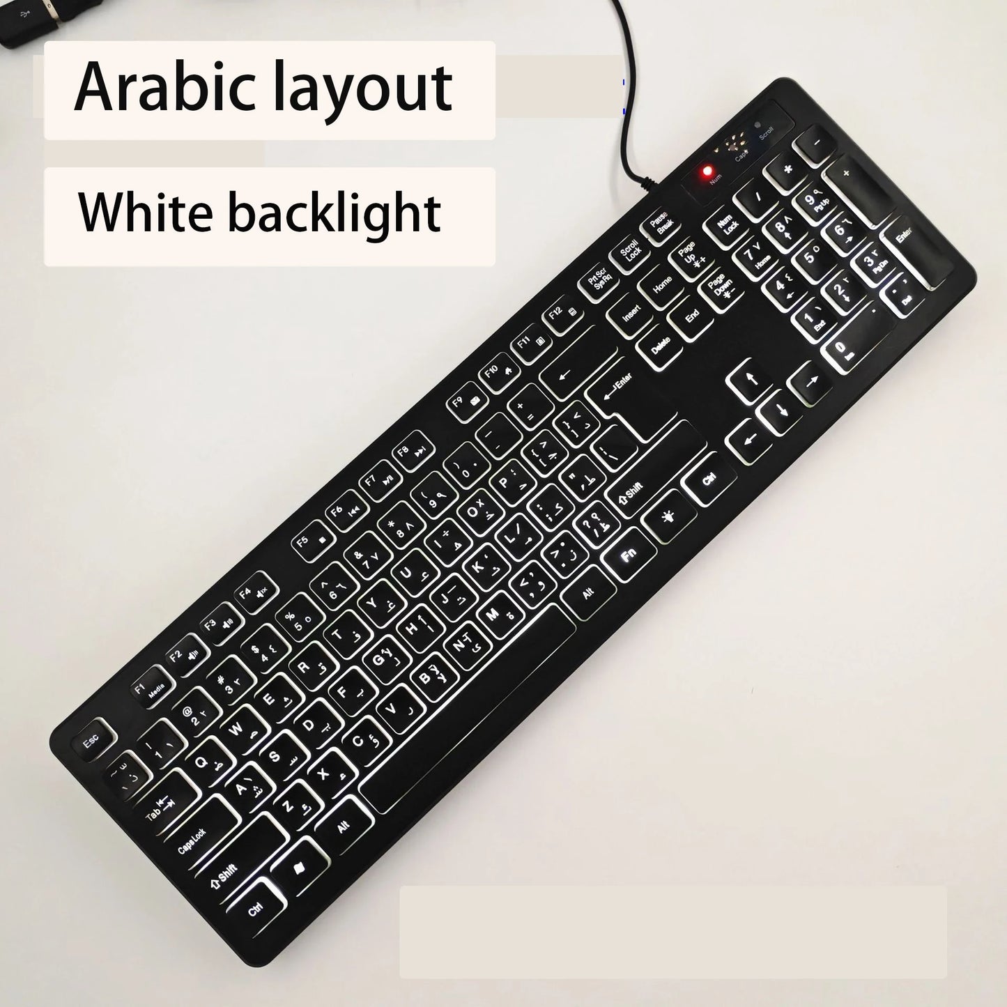 Teclado gaming de secretária com fios e retroiluminado, layout de teclado espanhol/francês (AZERTY)/russo/árabe/alemão, para computador de secretária e escritório