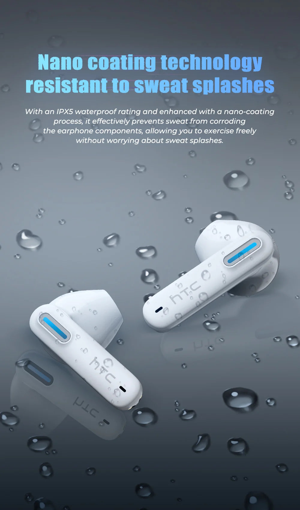 HTC NE49 Bluetooth 6.0 True Wireless Earbuds Gaming Headphones with HiFi Deep Bass, IPX5 Waterproof Bluetooth Earbuds, Low Latency Wireless Earphones