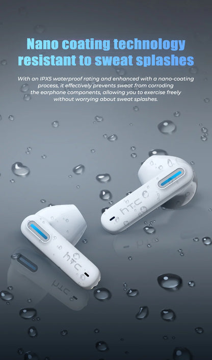 HTC NE49 Bluetooth 6.0 True Wireless Earbuds Gaming Headphones with HiFi Deep Bass, IPX5 Waterproof Bluetooth Earbuds, Low Latency Wireless Earphones