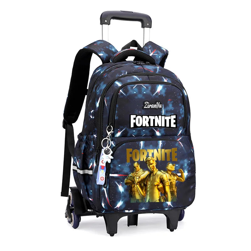 Чанта с колелца Fortnite за лесно изкачване на стълби, аниме, водоустойчива раница на колелца с голям капацитет за ученици, ежедневна пътна чанта