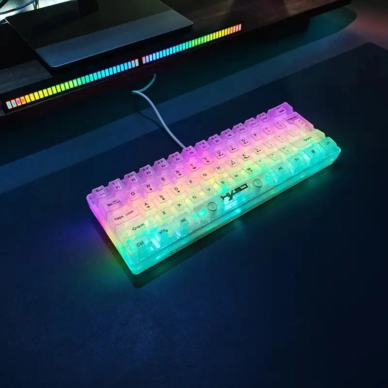 Teclado Gaming Transparente com Fio HXSJ 60%, Retroiluminação RGB, Ultra-Compacto, Impermeável, Teclado Compacto Pequeno de 61 Teclas para PC/Mac