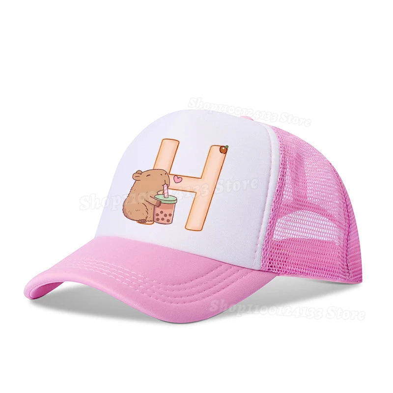 Capybara Χαριτωμένο καπέλο μπέιζμπολ για κορίτσια και γυναίκες με γράμματα A-Z, τυπωμένο με μοτίβα anime, καπέλο για υπαίθριες δραστηριότητες, καθημερινή χρήση, αντηλιακό, καλοκαιρινό, για παιδιά και αγόρια, καπέλο Kawaii, δημοφιλές δώρο