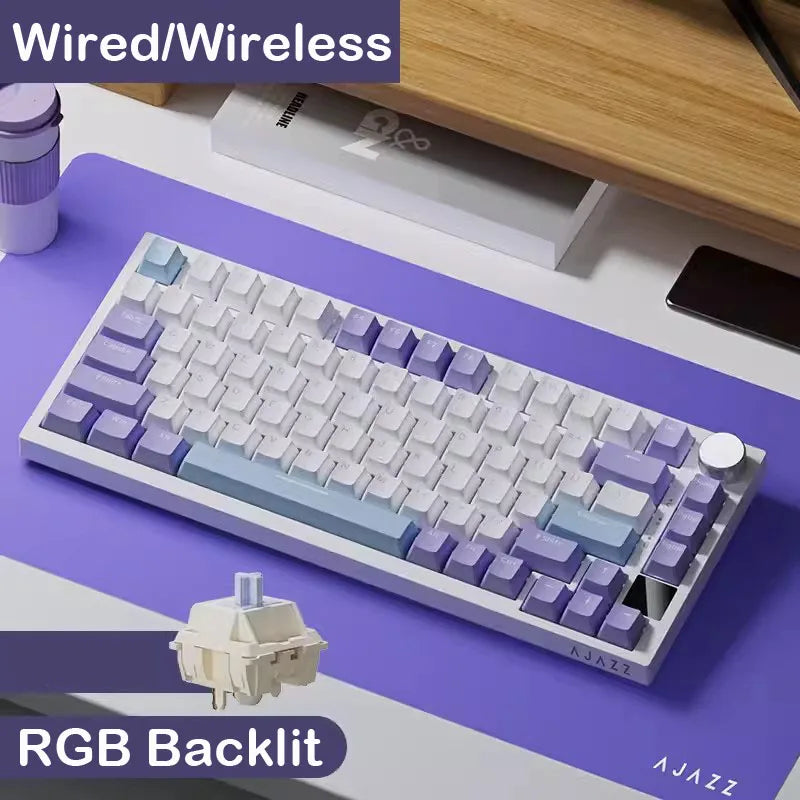 Teclado mecânico AJAZZ AK820 com layout compacto de 70%, iluminação RGB, switches hot-swappable, ligação com fios, sem fios e Bluetooth