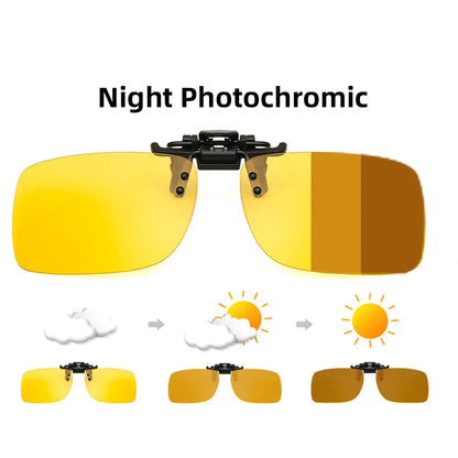 Classic Square Flip Up Clip On Sunglasses Men Polarized Night Vision Driving UV400 Women Photochromic Sun Glasses Clips