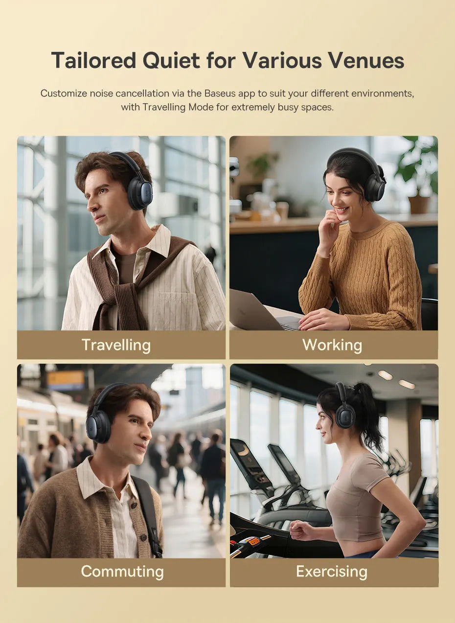 Baseus Bowie MH1 Bluetooth 6.0 Wireless Headphones with 48dB ANC, Hi-Res LDAC Audio, Baseus Bowie MH1 Noise Cancelling Over Ear Headset with 80H Battery