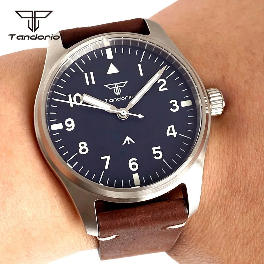 Tandorio 39mm Pilot Aviator Watch Sapphire Glass Luminous Automatic Japan NH35 or VH31 Quartz Movt 20BAR Diving Wristwatch