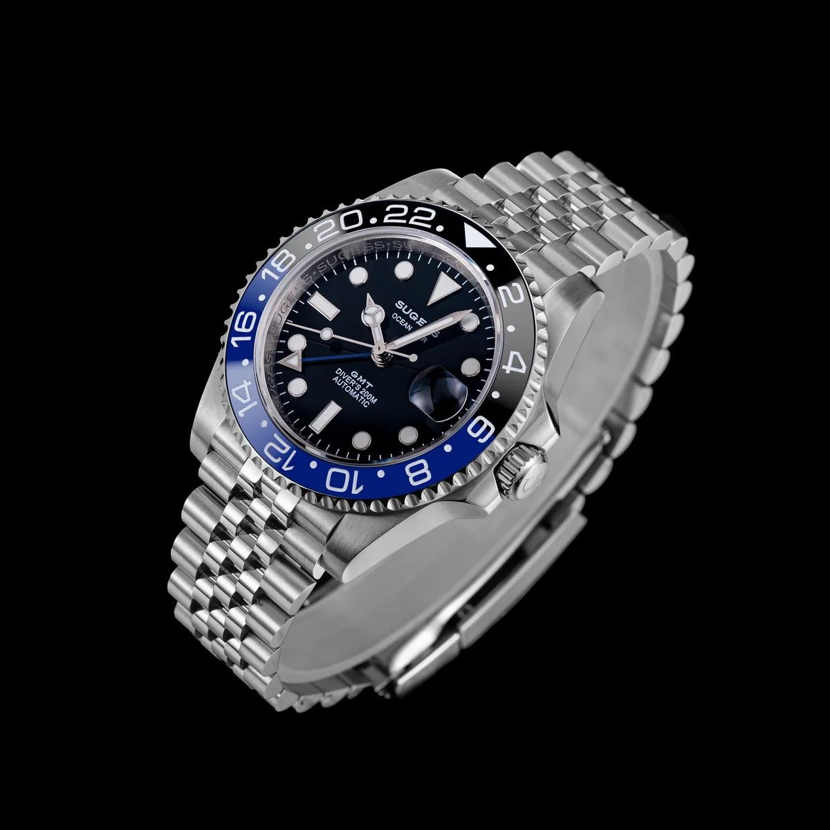 Sugess GMT Diving Watch of Men Automatic Mechanical Waterproof Wristwatches Peacock SL3032 Movement Ceramic Bezel Jubille Band