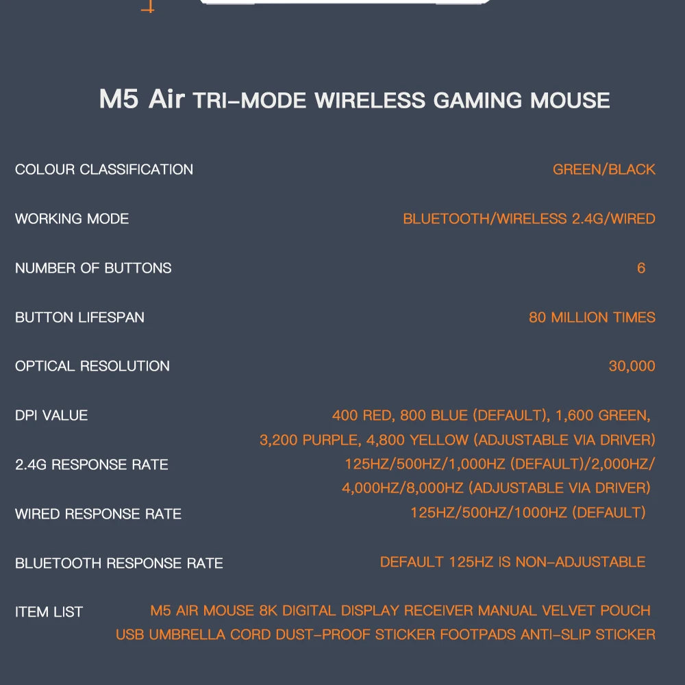 Darmoshark M5Air trådlös gamingmus i smidd kolfiber 8K PAW3950 30K DPI för små händer, fingertoppsgrepp, spelmakron, lättviktig