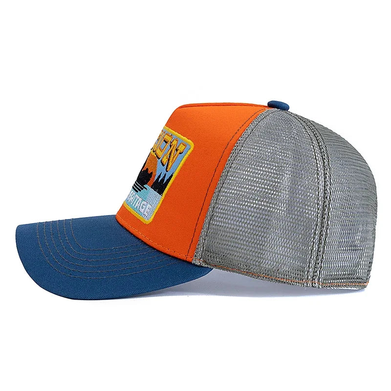 Șapcă de pescuit de vară, din plasă respirabilă, tip „trucker”, pentru bărbați și femei, cu design brodat în stil pescăresc, șapcă „snapback”, pentru pescuit în aer liber