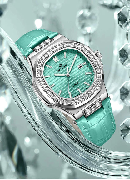 New Fashion BANGWEI Elegant Luxury Quartz Woman Watch Simple Dial Diamond Retro Leather Date Waterproof Luminous Women's Watches