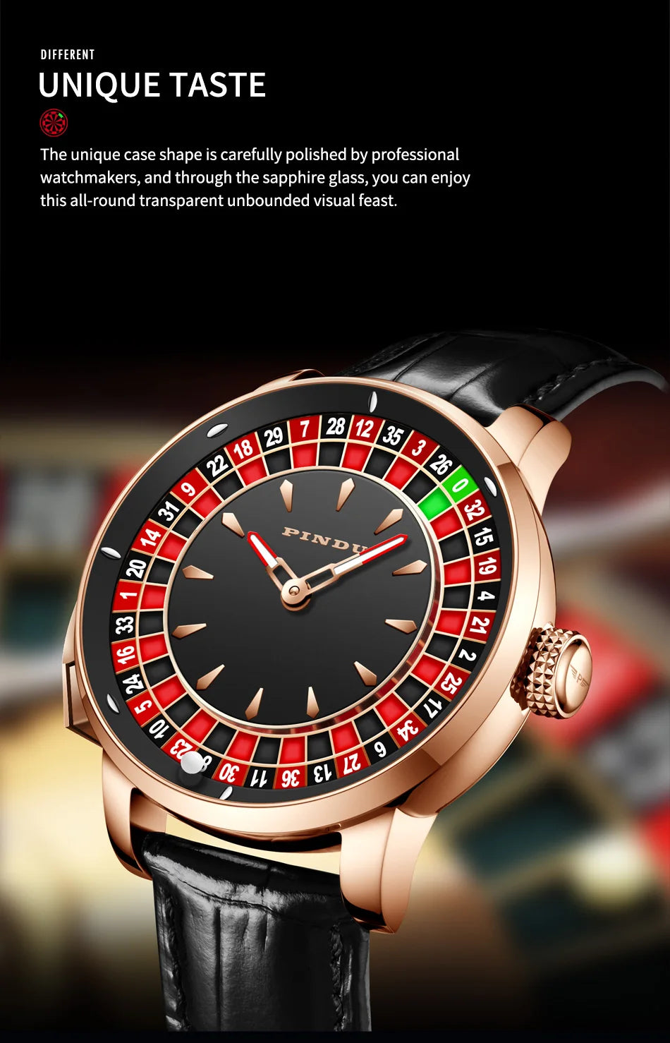 PINDU Watch Top Brand Luxury Upgraded Version Button Roulette Men's Mechanical Watch Stainless Steel NH35A Sapphire Glass Watch