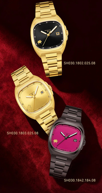 Shanghai Square Vintage Mechanical Watch 24K Gold Automatic Men's Watches 38mm Case 316L Stainless Steel Luxury Wristwatch SH030