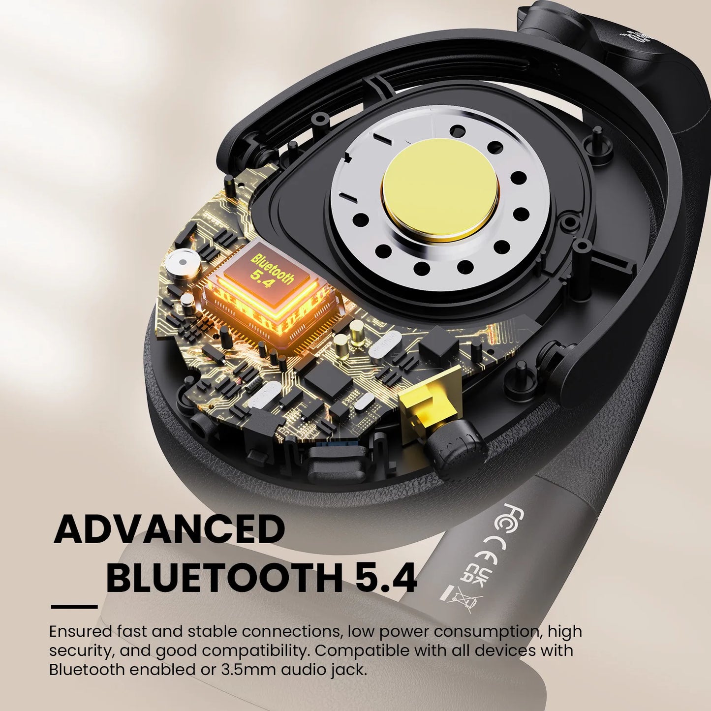 Auscultadores Bluetooth 5.4 Sem Fios Oneodio SuperEQ A200 ANC – Auscultadores Over-Ear com Cancelamento de Ruído, Microfone ENC, Áudio Hi-Res e Controlo por App