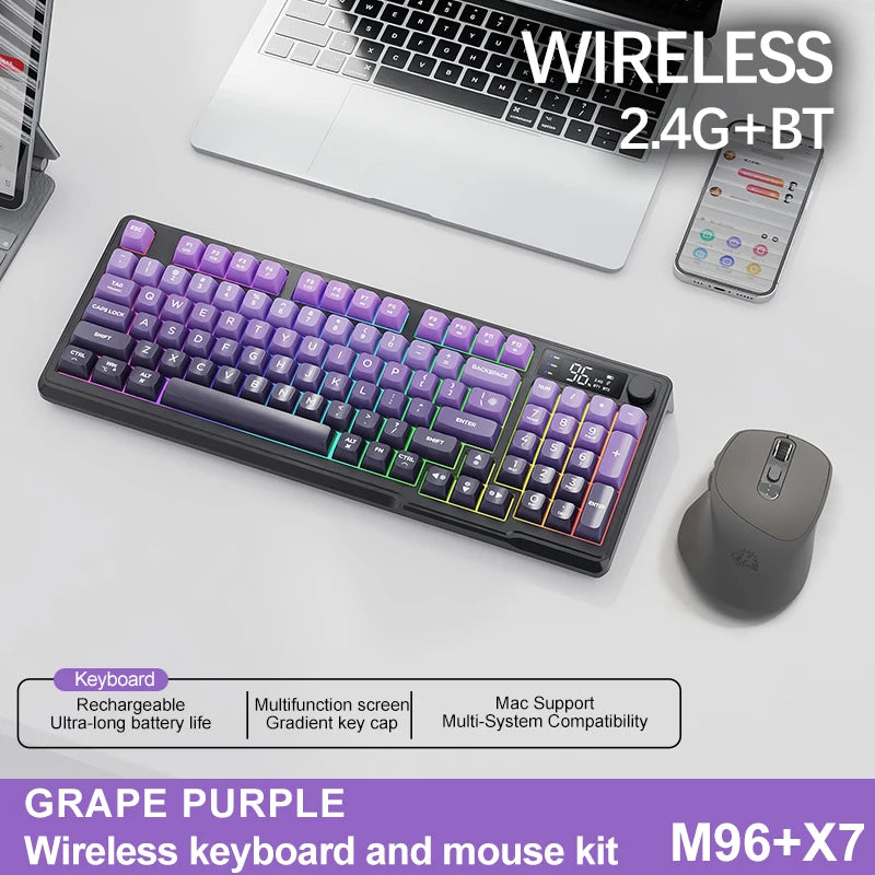 Teclado Bluetooth Sem Fios M96 FREEWOLF com Ecrã Gaming, Ecrã Eletrónico, Ligação a Vários Dispositivos, Ergonomia Gaming