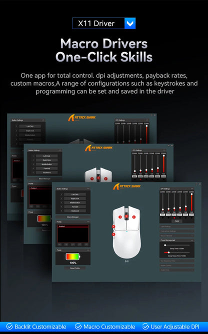 ATTACK SHARK X11SE Wireless Gaming Mouse, Tri-Mode Superlight Mouse with PAW3311 Sensor, 22000 DPI, 63g Ultra-Light RGB Gaming Mouse for PC, Laptop & Esports