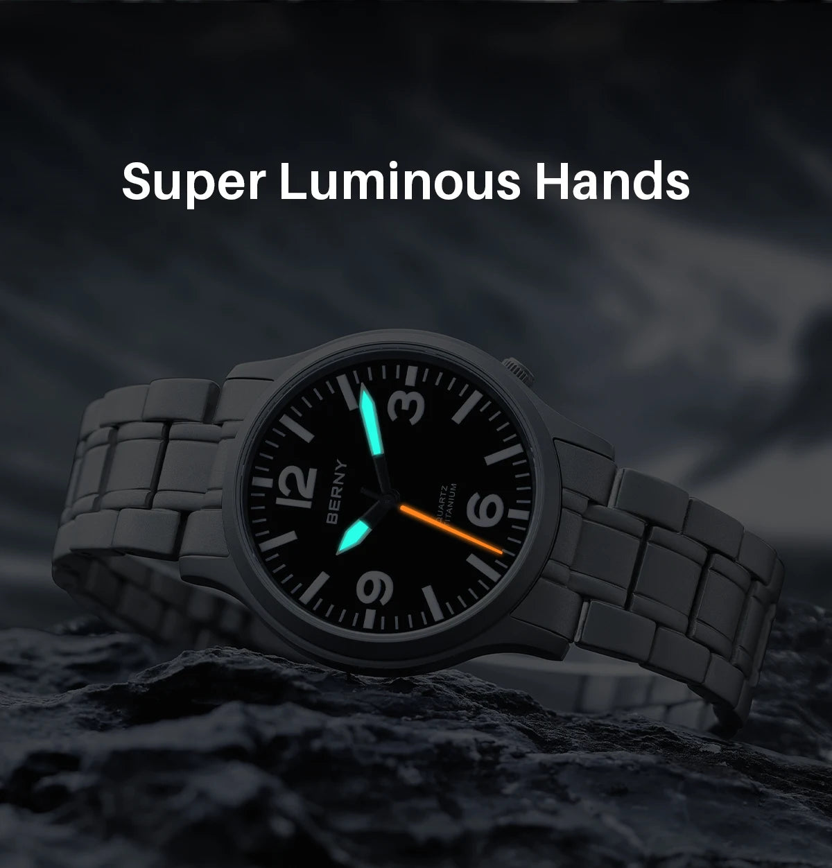 BERNY Full Titanium Men Watch Super Luminous Sports Quartz Watches Lightweight and Comfortable 5ATM Easy Read Wristwatch