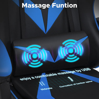 200Lbs Gaming Chair with Massage Lumbar Support, Ergonomic PC Gaming Chair with Footrest, Reclining Adjustable Armrest Computer Chair