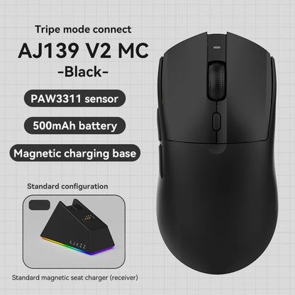 AJAZZ AJ139 Pro belaidė žaidimų pelė PMW3395/PAW3311, 26000 DPI ultralengva įkraunama belaidė žaidimų pelė, skirta kompiuteriui, nešiojamajam kompiuteriui ir e. sportui