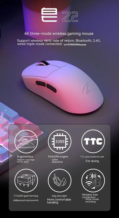 Zaopin Z2 Wireless Gaming Mouse 3-Mode PAW3395 4K Polling Rate Lightweight Esports Mouse for PC, Laptop & Gaming