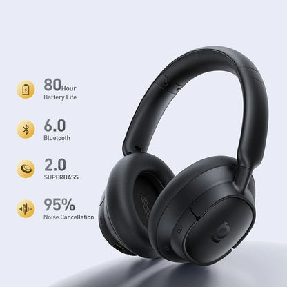 Casque sans fil Baseus ANC, écouteurs supra-auriculaires 80H, réduction de bruit à 95%, casque Bluetooth 6.0