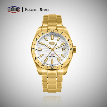 HEROFORCE Business Quartz Watch Men Clock GMT Date Luxury Man Wristwatch Waterproof Luminous Stainless Steel Men's Watches Reloj