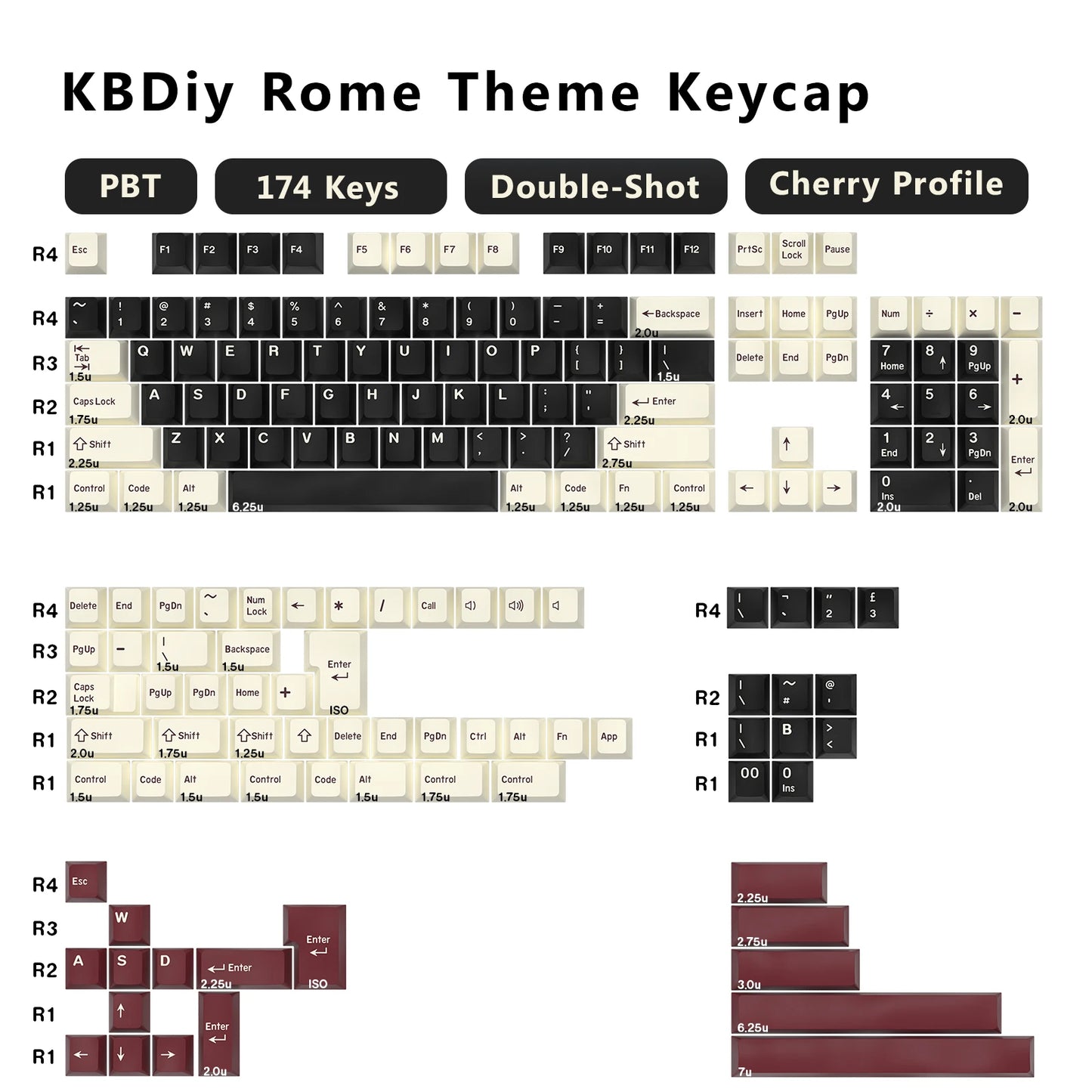 KBDiy 174 Teclas/Conjunto PBT GMK Apollo Keycap Double Shot Minimalista ISO Perfil Cherry para Teclado Mecânico Gaming Keycaps para MX