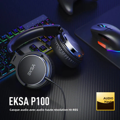 OneOdio EKSA P100 Professional Studio Headphones Wired HiFi Over Ear DJ Monitor Headphones with 50mm Driver, Mic, 3.5mm/6.35mm Audio Cable