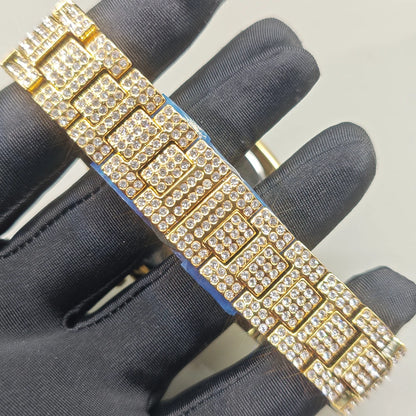 Luxury Brand Men Quartz Watch Fashion Square Hip Hop Diamond Out Sparkling Jewelry Waterproof Stainless Steel Wristwatch Man New