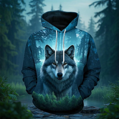 Vintage Men's Hoodie 3D Printed Wolf Tops Fashion Animal Graphics Long Sleeve Hoodie Men's 2025 Oversized Streetwear Unisex Tops