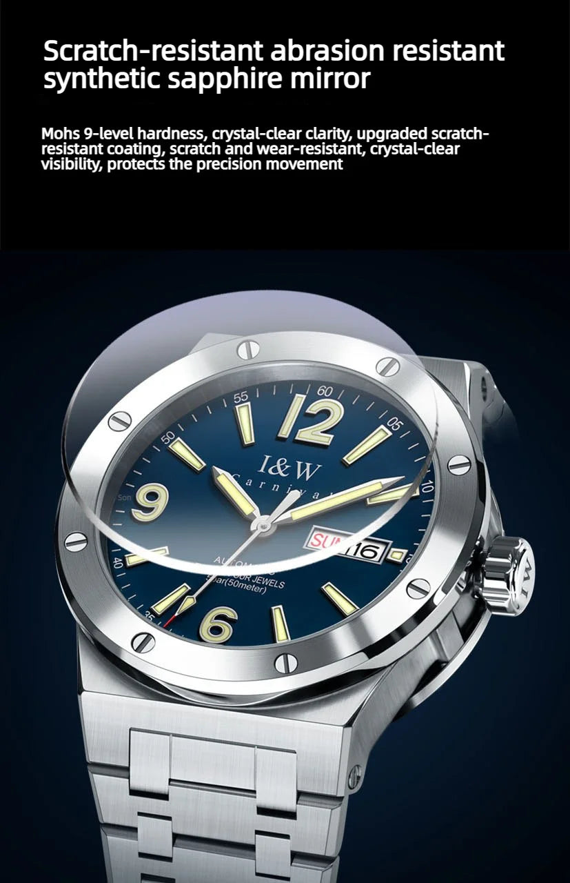 Carnival Brand IW High-End Series Luxury Sapphire Mechanical Watch Men 50M Waterproof Imported Movement Automatic Watches Mens
