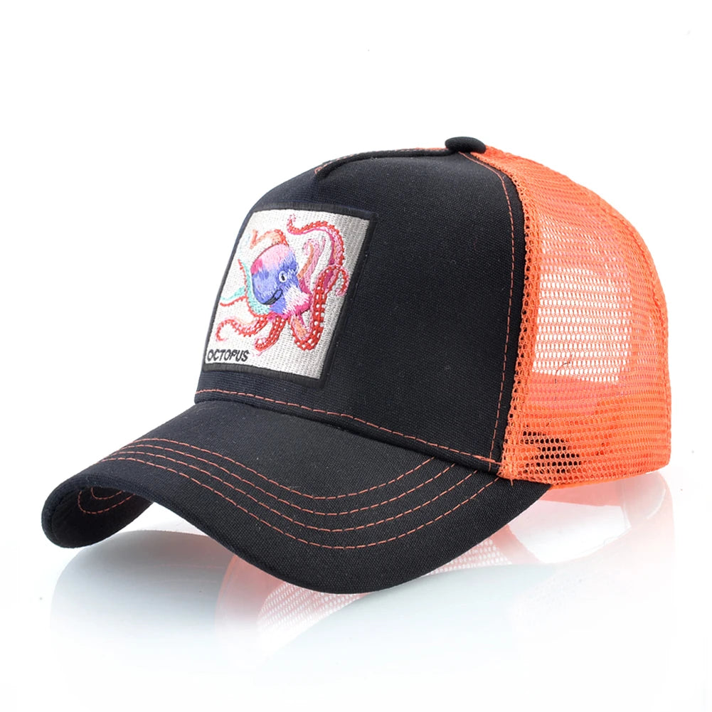 Czapka baseballowa unisex z naszywką z ośmiornicą dla mężczyzn i kobiet – czapka typu snapback na cztery pory roku, czapka typu trucker, czapka sportowa na świeżym powietrzu, oddychająca, codzienna