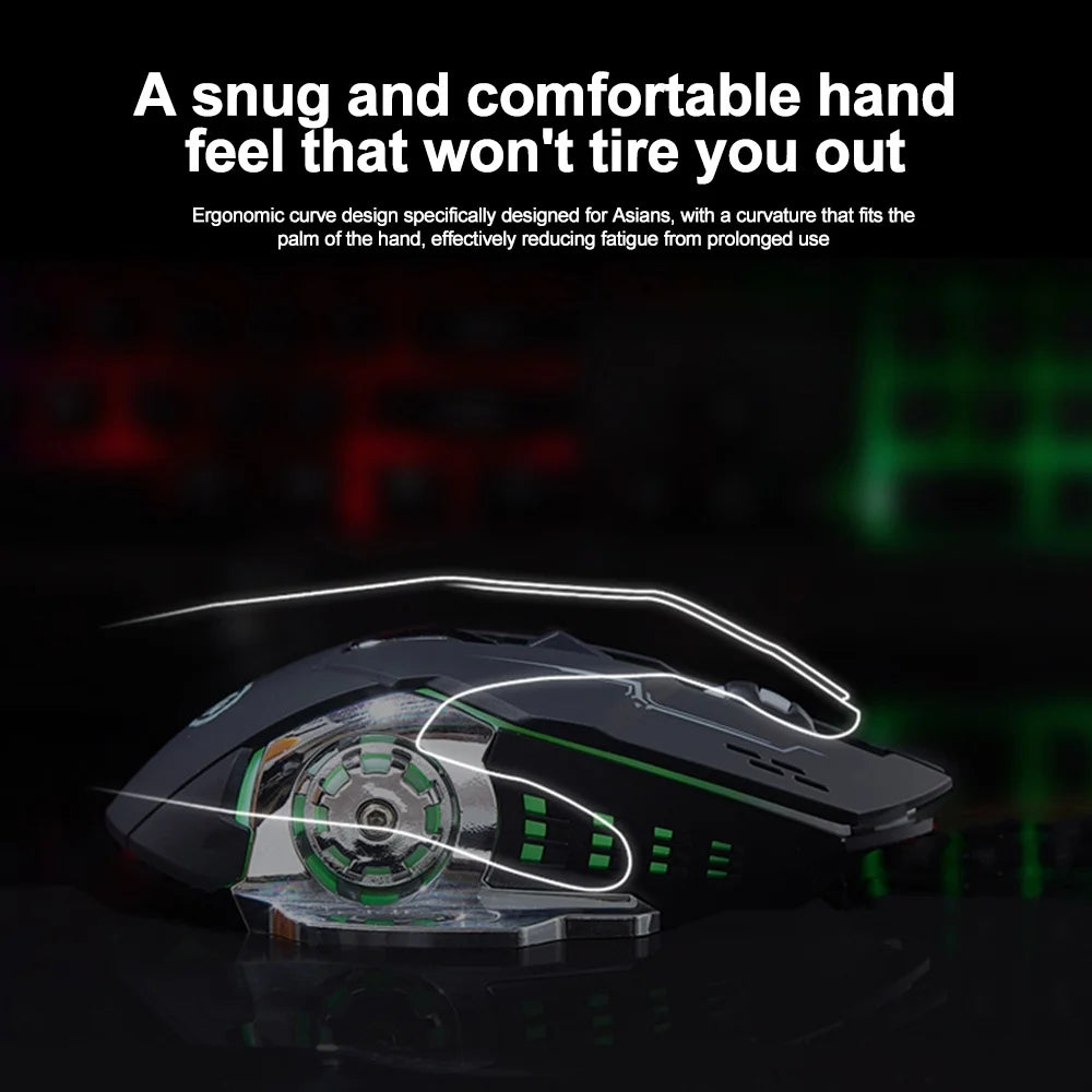 Dobíjecí bezdrátová herní myš pro počítač, tichá Bluetooth myš USB, mechanická e-sportovní podsvícená PC Gamer myš pro počítač