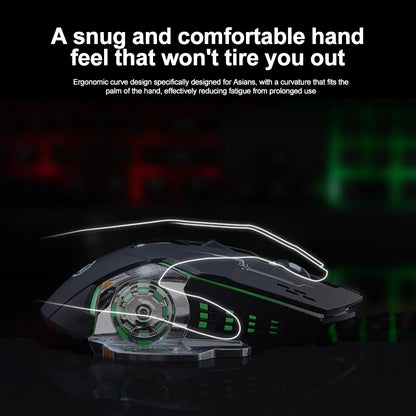 Dobíjecí bezdrátová herní myš pro počítač, tichá Bluetooth myš USB, mechanická e-sportovní podsvícená PC Gamer myš pro počítač