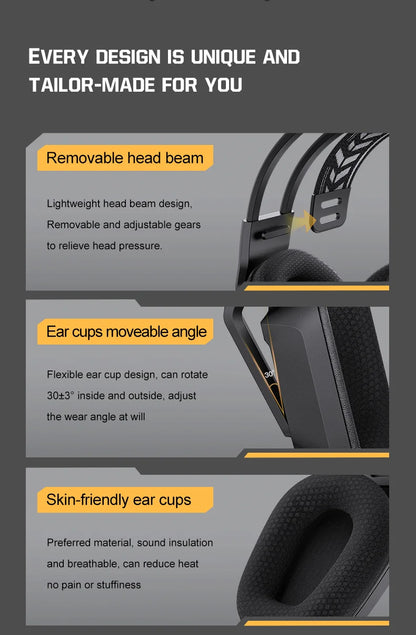 Auscultadores Gaming Sem Fios ONIKUMA GT828 Bluetooth 5.3 RGB com Microfone, Cancelamento de Ruído e Ligação em 4 Modos para PC, PS5 e Portátil