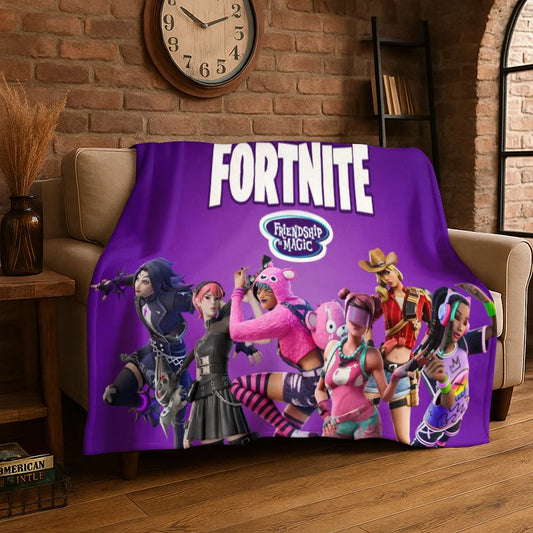 Kreskówkowy koc flanelowy dla graczy F-Fortnite – miękki, ciepły pled do sypialni, salonu, łóżka, podróży, na kemping, piknik lub prezent
