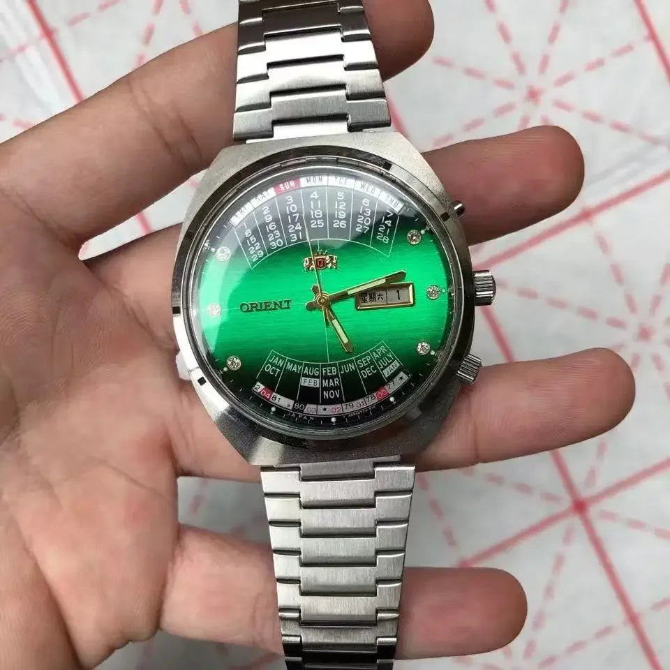 ORIENT Double Lion Men's Auto Mechanical Watch Perpetual Calendar Multi-Function Stainless Steel Band Luminous Japan Movement