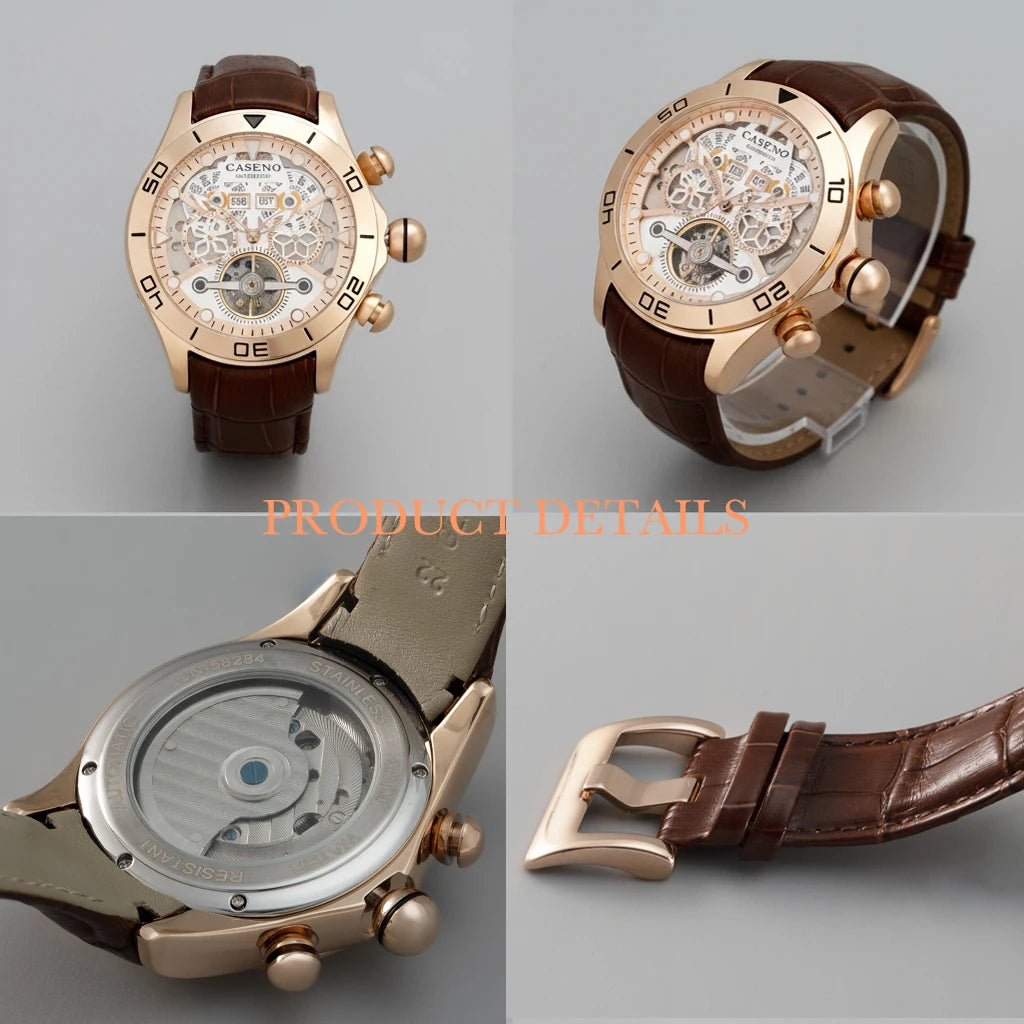 CASENO brand bubble perpetual calendar fully automatic tourbillon large dial mechanical watch belt watch -58284G