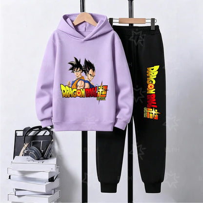 Dragon Ball Super Son Goku Printed Hooded Sweatshirt Suit Casual Loose Anime Streetwear Hoodie Pants 2 Piece Set for Men Boys
