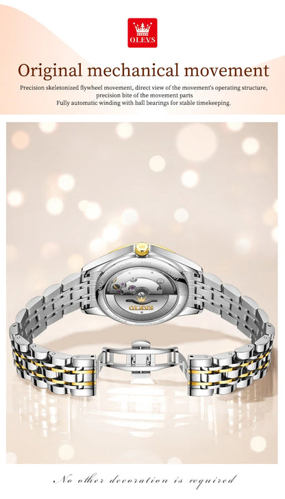 OLEVS 9801 Womens Watch Luxury Fashion Waterproof  Automatic Mechanical Watch Stainless Steel Diamond Date Ladies Watch Set