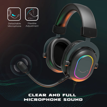FIFINE RGB Gaming Headset with Mic – 7.1 Surround Sound Over-Ear Wired Headphones for PC, PS4 & PS5 with 3 EQ Modes