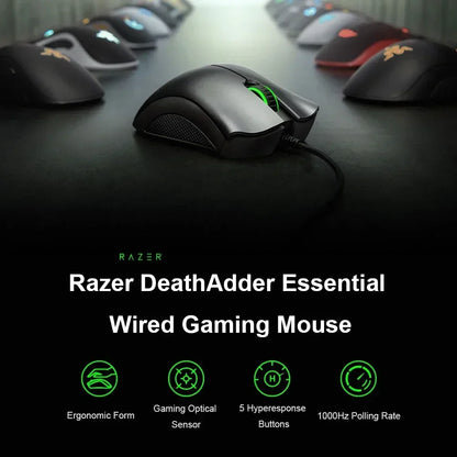 Razer DeathAdder Essential Wired Gaming Mouse, 6400 DPI Optical Gaming Mouse with 5 Programmable Buttons, Ergonomic USB Gaming Mouse for PC & Laptop