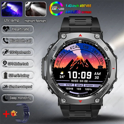 New T-Rex 3 Military Outdoor Sports Smart Watch Men GPS Motion Track 5 ATM Waterproof Heart Rate HD Bluetooth Call Smart Watch