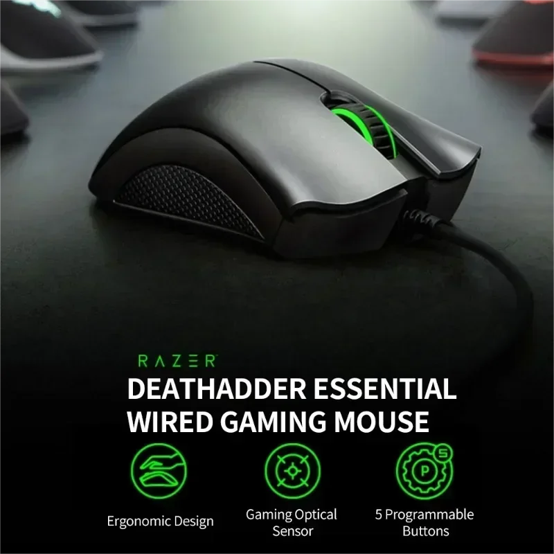 Razer DeathAdder Essential Wired Gaming Mouse, 6400 DPI Optical Gaming Mouse with 5 Programmable Buttons, Ergonomic USB Gaming Mouse for PC & Laptop