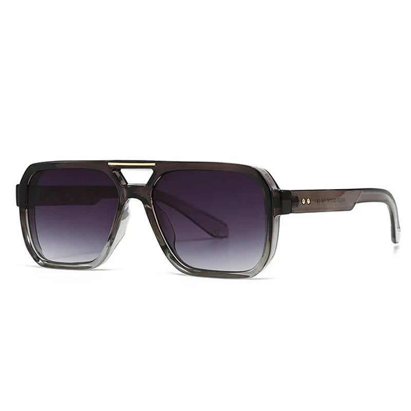 SO&EI Fashion Double Bridges Square Sunglasses Women Retro Rivets Blue Tea Shades UV400 Men Outdoor Gradient Sun Glasses